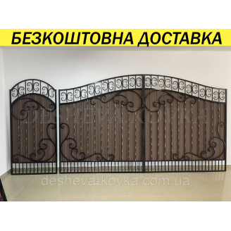 Кованые ворота из профнастилом и коваными элементами