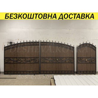Кованые ворота из профнастилом и коваными элементами