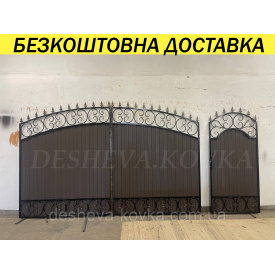 Ворота кованые из профнастилом и калиткой Код: А-01224