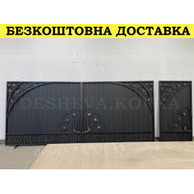 Кованые распашные ворота из профнастилом