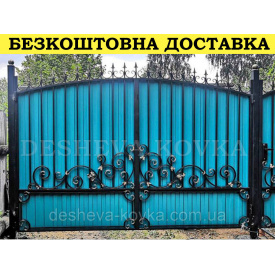 Ворота кованые из профнастилом и калиткой Код: А-01254