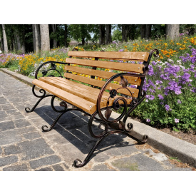 Скамейка садовая кованая Tobi Sho Камелия с подлокотниками 260 см цвет дуб