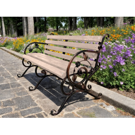 Лавка садова кована Tobi Sho Камелія з підлокітниками 170 см посилена колір слонова кістка