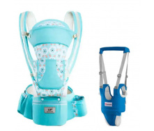 Хипсит Эрго-рюкзак кенгуру переноска Baby Carrier 6 в 1 Бирюзовый и Вожжи-ходунки с подкладками (vol-8973)