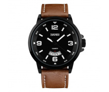 Годинник наручний Skmei 9115 шкіряний ремінець Black Brown (16708)