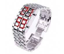 Годинник-браслет Led Watch Iron Samurai, Сріблястий з червоними світлодіодами ( IBW012SR )