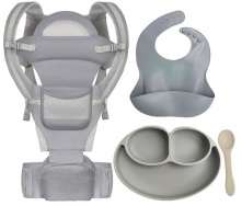 Хипсит эрго-рюкзак кенгуру переноска тарелка слюнявчик и ложка Baby Carrier 20 кг 6 в 1 Серый (vol-9914)