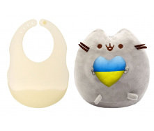Комплект S&T М'яка іграшка Pusheen cat та силіконовий слинявчик (vol-10580)