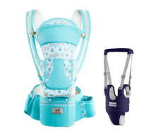 Хипсит Эрго-рюкзак кенгуру переноска Baby Carrier 6 в 1 Бирюзовый и Вожжи-ходунки с подкладками и трусиками (vol-8979)