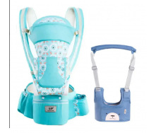 Хипсит Эрго-рюкзак кенгуру переноска Baby Carrier 6 в 1 Бирюзовый и Вожжи-ходунки с подкладками Синий мишка (vol-8985)