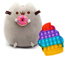 Мягкая игрушка кот c Пончиком и Pop it мороженое S&T Пушин кэт 18 х 15 см Серый/Розовый (vol-2038)