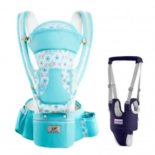 Хипсит Эрго-рюкзак кенгуру переноска Baby Carrier 6 в 1 Бирюзовый и Вожжи-ходунки с подкладками и трусиками (vol-8979)