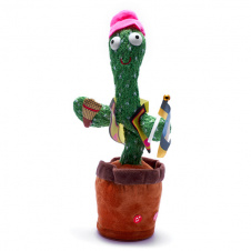 Танцующий поющий кактус с микрофоном Олег Патриот Dancing Cactus с подсветкой 32 см повторюшка и USB зарядка