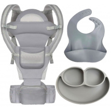 Хипсит эрго-рюкзак кенгуру переноска тарелка и слюнявчик Baby Carrier 20 кг 6 в 1 Серый (vol-9807)