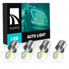 Комплект світлодіодних ламп Napo LED 1156-3030-18smd P21W 1156 BA15S 4 шт Білий (2473492939)