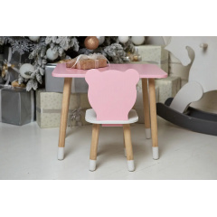 Столик дитячий та стільчик No Brand Ведмедик 46х60х45 см Рожевий (2031836678) Лосиновка