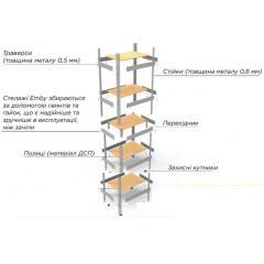 Металевий стелаж Emby Light Series 1800х450x450 мм 5 полиць ДСП до 100 кг Чорний Калуш