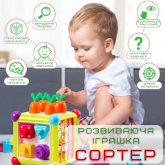 Інтерактивний Сортер 6в1 Розвиваюча Іграшка Монтессорі для Самих Маленьких 16х16х21 см Dborki (735) Енергодар