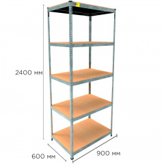 Металевий стелаж Emby Light Series 5 полиць ДСП до 100 кг 2400х900x600 мм Оцинкований Вишгород