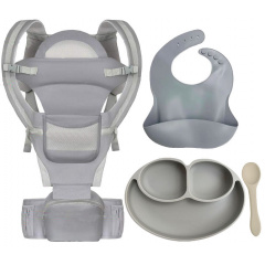 Хипсит эрго-рюкзак кенгуру переноска тарелка слюнявчик и ложка Baby Carrier 20 кг 6 в 1 Серый (vol-9914) Киев