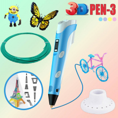 3D ручка c LCD дисплеем 3DPen Hot Draw 3 Blue+Досточка+Ножницы+Комплект эко пластика для рисования 209 метров Хмельницький