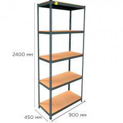 Металевий стелаж Emby Light Series 2400х900x450 мм 5 полиць ДСП до 100 кг Чорний Южноукраинск