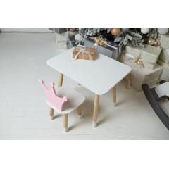 Столик дитячий прямокутний та стільчик No Brand Корона 46х60х45 см Біло-рожевий (2030752307) Нове