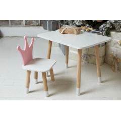 Столик дитячий прямокутний та стільчик No Brand Корона 46х60х45 см Біло-рожевий (2030752307) Нове