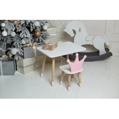 Столик дитячий прямокутний та стільчик No Brand Корона 46х60х45 см Біло-рожевий (2030752307) Нове