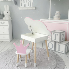 Стіл дитячий No Brand Хмара з нішою та стільцем Корона Біло-рожевий (2389164324) Днепрорудное