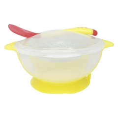 Тарілка на присосці прозора Mega Zayka MGZ-0100 (Yellow) з термоложкою та кришкою Братское