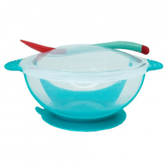 Тарілка на присосці прозора Mega Zayka MGZ-0100 (Turquoise) з термоложкою та кришкою Київ