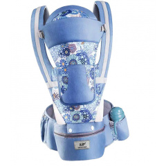 Хипсит Эрго-рюкзак кенгуру переноска Baby Carrier 6 в 1 Синий с цветочками (vol-1418) Еланец