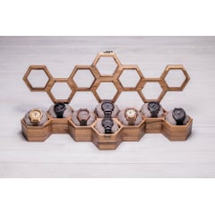 Настільна коробочка органайзер у формі сот для годинників ecoWalnut 7.8х59.7х18.8 см Київ