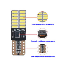 Комплект світлодіодних ламп Napo T10-3014-24smd W5W T10 2 шт Білий (2518515745) Кременчуг