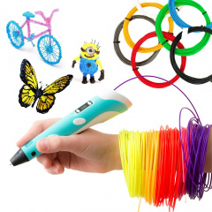 3D ручка c LCD дисплеем 3DPen Hot Draw 3 Blue+Досточка+Ножницы+Комплект эко пластика для рисования 49 метров Борисполь