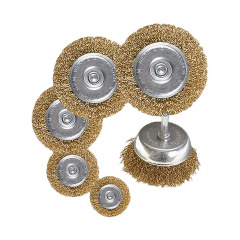Щітки з латунованого рифленого дроту зі стрижнем 6 шт (торц 75 мм, диск 40/50/63/75/100 мм) MASTERTOOL GM Энергодар