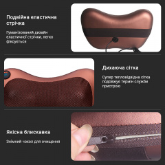 Масажна подушка роликовий інфрачервоний масажер для шиї та спини Inspire 053P Коричневий Энергодар