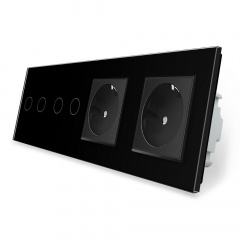 Сенсорный выключатель 4 сенсора 2 розетки Livolo черный стекло (VL-C702/C702/C7C2EU-12) Токмак