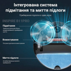 Потужний робот-пилосос з функцією вологого прибирання Inspire B11 PRO Black Оріхів