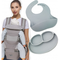 Хипсит эрго-рюкзак кенгуру переноска тарелка и слюнявчик Baby Carrier 20 кг 6 в 1 Серый (vol-9807) Киев