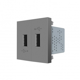 Механізм подвійна розетка USB з блоком живлення Livolo сірий (VL-FCUA-2IP)