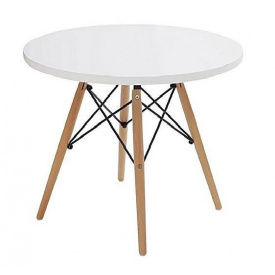 Білий стіл обідній Стефанія кругла стільниця 25 мм D-80 см на конусних дерев'яних ніжках