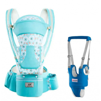Хипсит Эрго-рюкзак кенгуру переноска Baby Carrier 6 в 1 Бирюзовый и Вожжи-ходунки с подкладками (vol-8973)