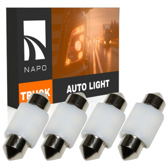Комплект світлодіодних ламп для вантажівок Napo Truck SJ-3030-4SMD 24V 31mm C5W C10W 4 шт Білий (2530588922)