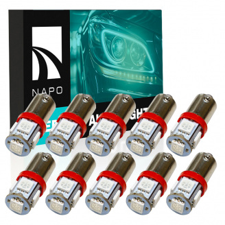 Комплект світлодіодних ламп Napo LED BA9S-5050-5smd T4W Ba9s 10 шт Червоний (1032944849)