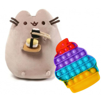 Мягкая игрушка кот с суши Пушин кэт и игрушка антистресс Pop It мороженое S&T 18 х 15 см Серый (vol-1794)