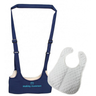 Набір дитячі віжки-ходунки Walking Assistant Moby Baby Синій та Слюнявчик на кнопці Білий (vol-1055)