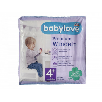 Дитячі одноразові підгузники Babylove Premium 4+ maxi plus 9-15 кг 38 шт