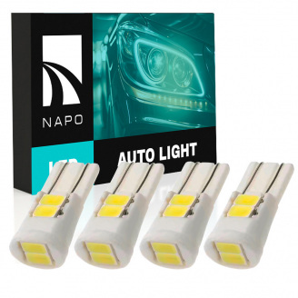 Комплект світлодіодних ламп Napo T10-5630-6smd-Ceram W5W T10 4 шт Білий (2508493533)